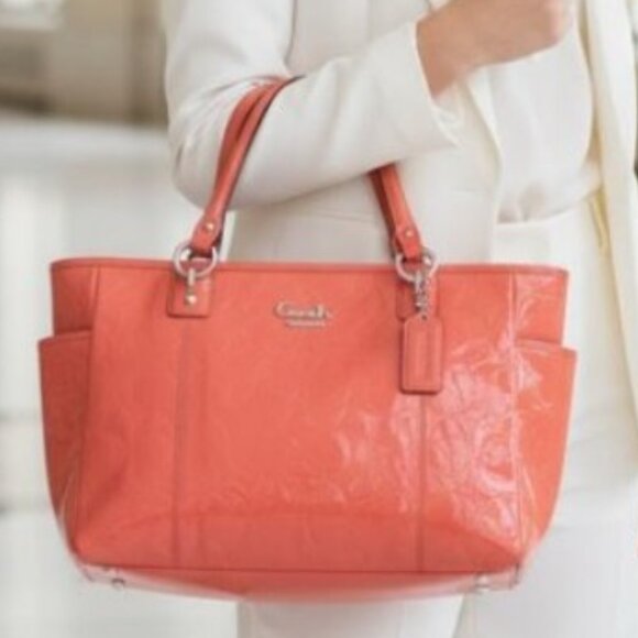 Coach GALLERY Signature Coral PATENT LEATHER Tote Handbag PURSE C1149-F17728 - Picture 1 of 17
